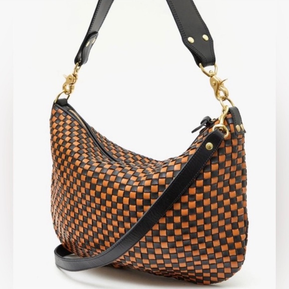 Clare V. Moyen Messenger Bag Woven Check Leather NEW - Picture 2 of 16